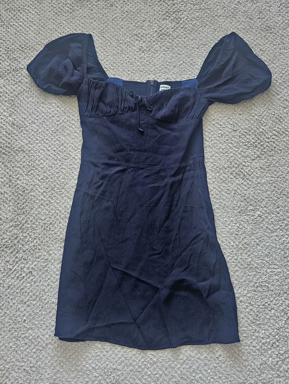 SUNDAY BEST Navy Mini Dress Peasant Cottagecore XS Aritzia